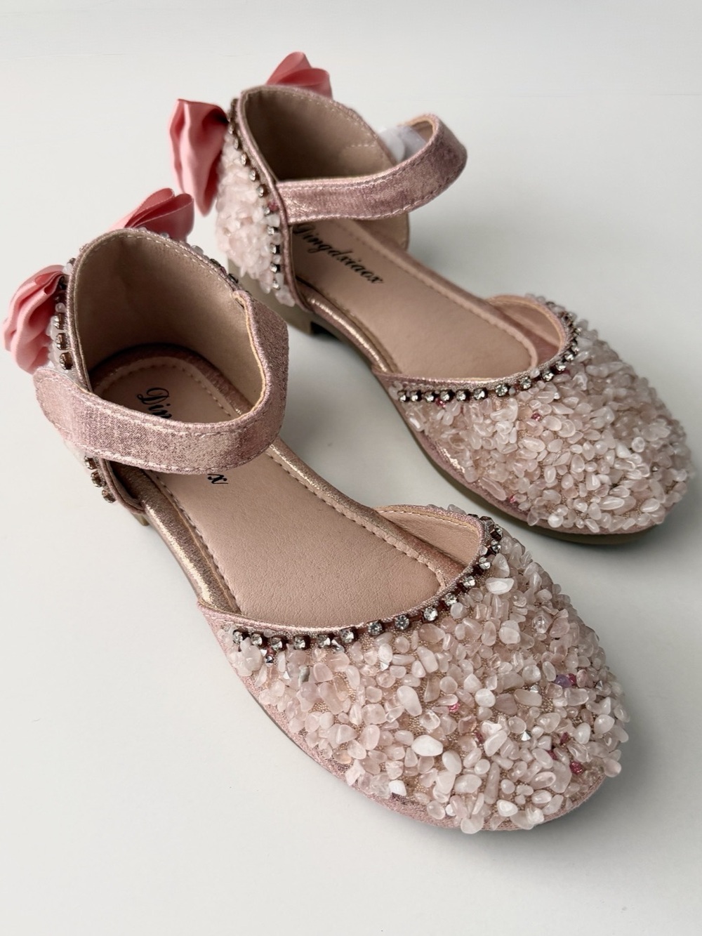 Girls’ Pink Rhinestone Sparkle Heel Bow Flats By Liv and Mia - Size 1.5